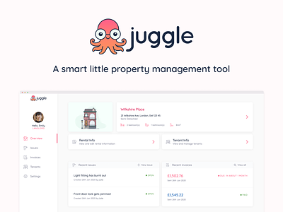 Meet Juggle branding design figma illustration logo octopus product design property property management ui ux vector web tool webdesign