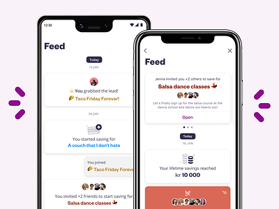 A social feed for savings events android app app design card card design events feed ios mobile app mobile app design mobile card product design social social saving ui ux
