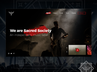 Sacred Society - Live Music Venue / Label adobe xd banner clean ui creative dark mode hero homepage illustration live music music musician ux website