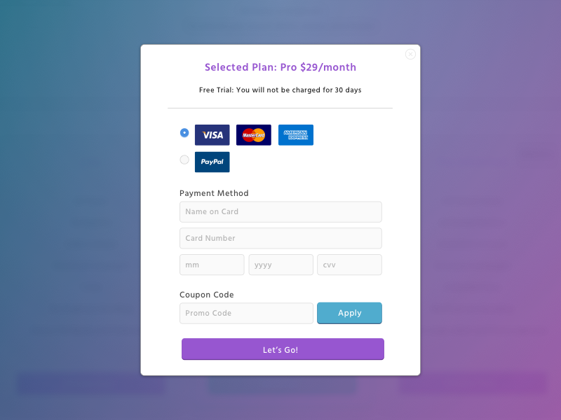 Product Payment Modal by Jennifer Donohue Marino on Dribbble