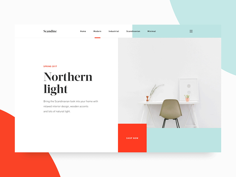 Northern light animation design flinto furniture homepage interior