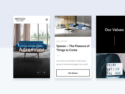 Natuzzi Editions — Mobile screens after effects animation app branding clean design flat furniture icon illustration landing page logo minimal sofa typography ui ux vector web website