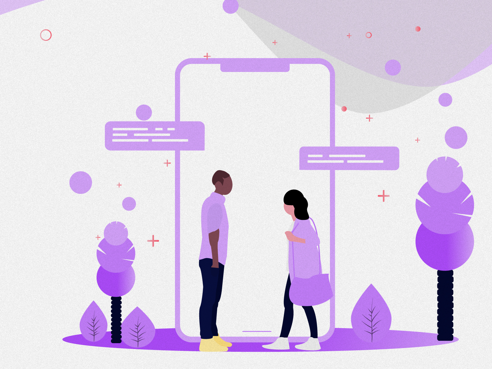 Let’s Link chat couple design illustration love meet phone purple text