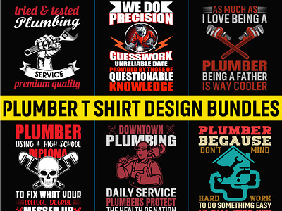 Plumber Vector T-Shirts Design Bundle bike biker branding custom t shirt design graphic design illustration logo plumber plumber design plumber t shirt t shirt t shirts ui vector