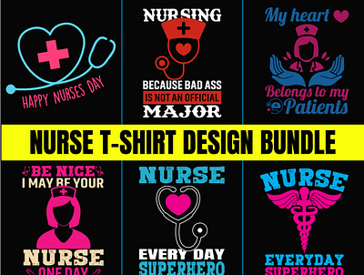 Nurse T-Shirt Design Bundle bike branding custom t shirt design graphic design illustration logo nurse t shirt ui ux vector