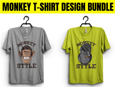 Monkey T-Shirt Design Bundle 3d animation bike branding custom t shirt design graphic design illustration logo monkey monkey t shirt motion graphics t shirt ui ux vector