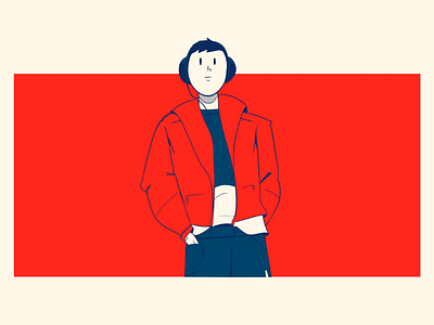 Contemplating red headphone boy illustration