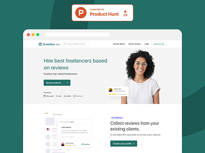 GrabStar Now on Product Hunt client client review designer digital product dribbble freelance platform freelancers hire designer hire freelancer product product hunt rating review website design
