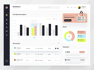 Time tracker Dashboard - Ofspace 3d admin animation bar branding chart creative dribbble illustration intigration logo ofspace agency time timesheet tracker tracking ui web website website design