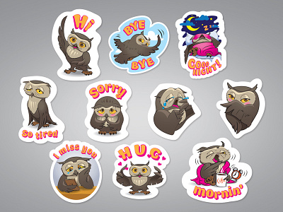 Viber stickers design "The Little Owl" illustration owl stickers owl viber viber stickers