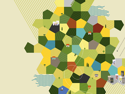 Expo village fields grid houses pentagon territory tiles