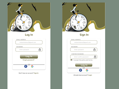 Log In screen or Time management App. UI design