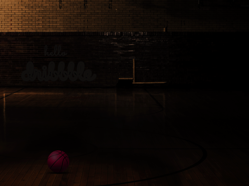 Hello Dribbble, this is my first shot! animation art basketball court design dribbble first shot gif hello light neon pink