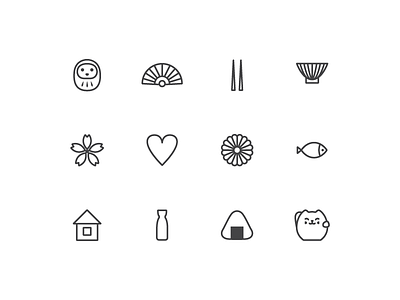 Icons for Miya #2 cat chopsticks daruma fish flower house icon icons line miso sushi