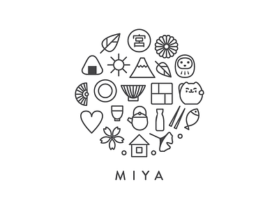 Miya: Full Logo branding cat food gift heart house icon letspanda line round sun tableware