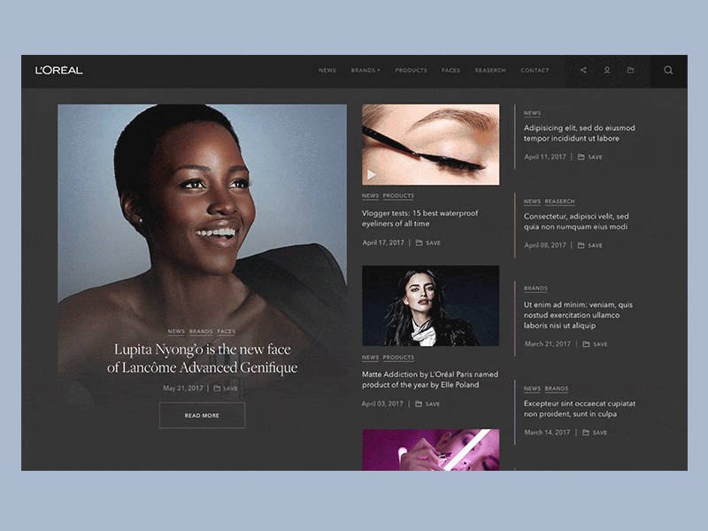 L’Oréal Press Portal animation beauty clean cosmetics dark fashion ui ux website