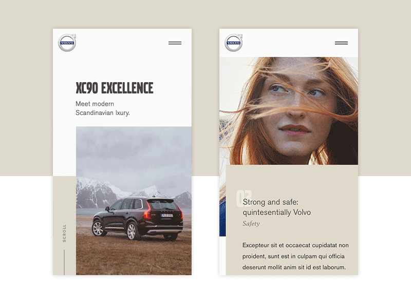 Volvo XC90 website animation cars clean mobile ui ux volvo website