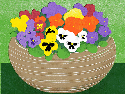 Basket of Pansies, for 21 Days of Fresh Flowers colorful digital art floral art floral design flower illustration illustration