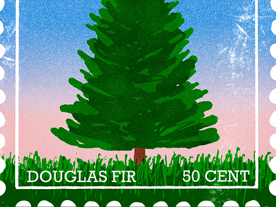 douglas fir tree stamp branding colorful digital art illustration type