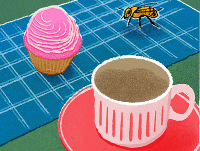 coffee, cupcake and a bee bee coffee cup colorful cupcake digital art illustration