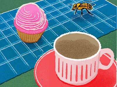 coffee, cupcake and a bee