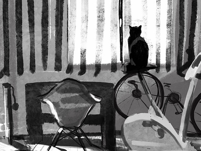 A Dreamer applepencil blackandwhite cat home illustration ipadpro kremi petkova procreate procreate art procreateapp wildflowerk