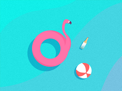 Summer essentials ball beach beer flamingo flat geometric illustration minimal pool sea summer vector