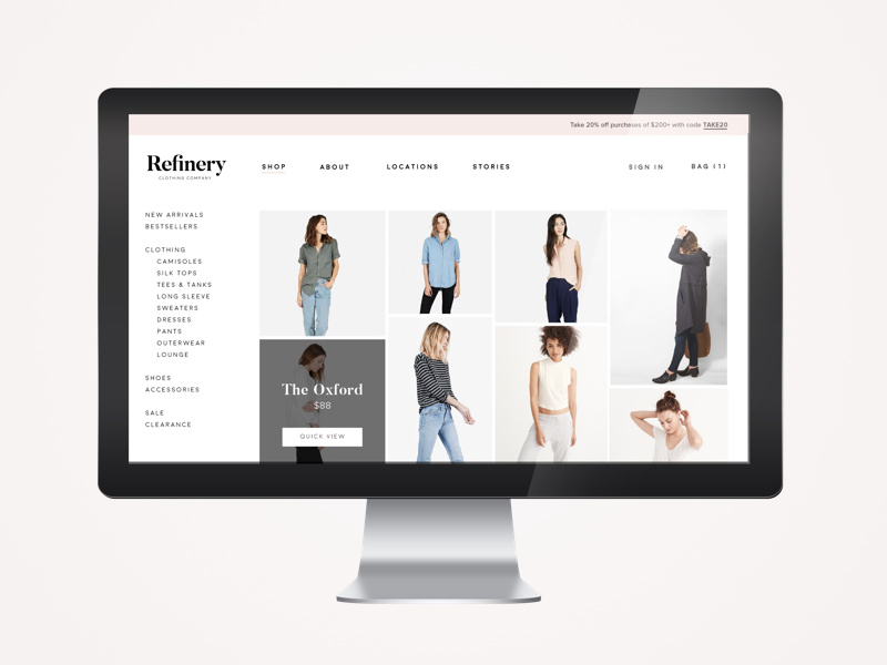 Refinery Clothing Co. | Shop minimal clean simple imac overlay refinery pink ecommerce clothing ux ui branding