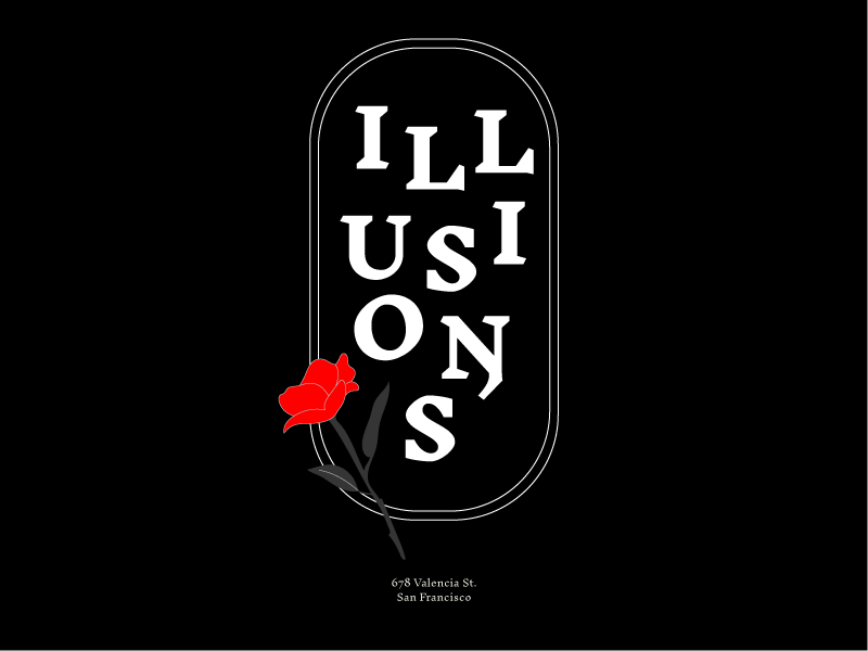 Illusions | Cocktails + Spirits red graphic rose witchy vintage menu logo branding restaurant cocktails