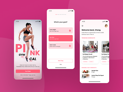 Gym App for Woman gym mobile app health app illustration mobile pink color product design ui ui ux design web design