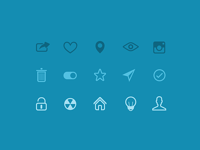 Glyphs 2 bulb glyphs heart icons instagram location lock share switch trash view