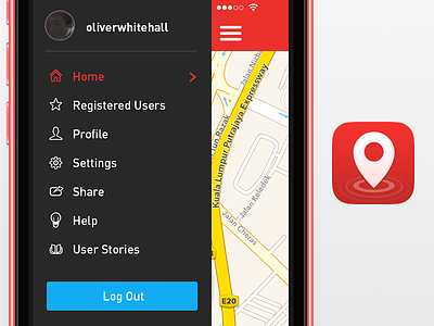 Navigation app glyph hamburger icon icons ios location nav navigation options red settings