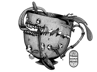 Teatime art character creepy dark design details draw eyes fae graphic graphic design illustration linework mug odd teeth weird