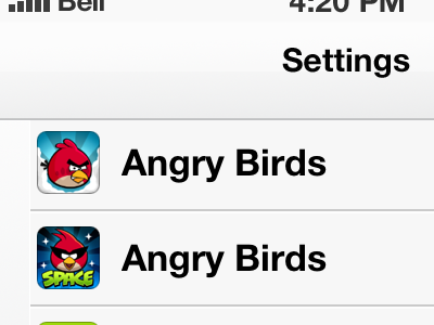 iOS Redesign- White Theme angry birds ios ipad iphone settings ui