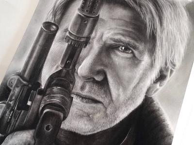 Han Charcoal Portrait blaster charcoal drawing han solo harrison ford portraiture realism star wars texture the force awakens