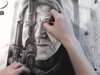 Han Charcoal Portrait Time Lapse blaster charcoal drawing han solo harrison ford portraiture realism star wars texture the force awakens
