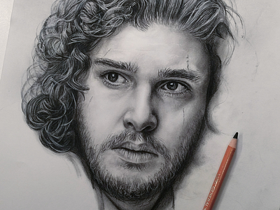 Jon Snow Charcoal Work in Progress black and white charcoal drawing face game of thrones hair jon snow portrait realism realistic texture