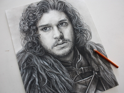 Jon Snow Charcoal Portrait beard black and white charcoal detail drawing game of thrones hair jon snow kit harington portrait realistic texture