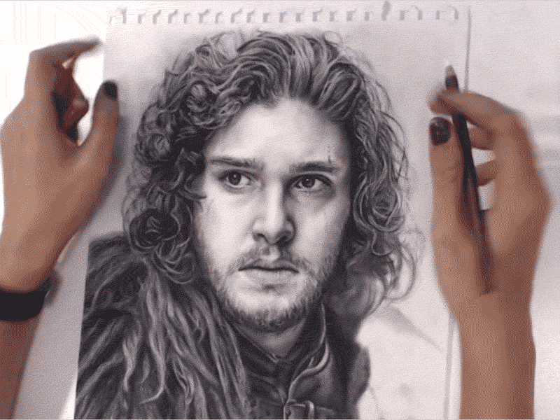 Jon Snow Time Lapse Drawing black and white charcoal drawing fan art game of thrones jon snow time lapse