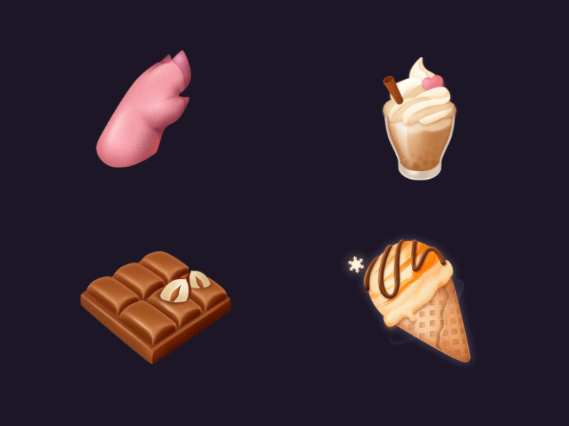 Yummy ＆Cute animation app chocolate food and drink gift icecream icon illustration milk tea ui