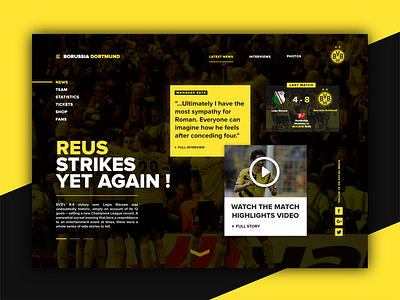 Borussia Dortmund Website Landing Page borussia bvb club dortmund fcb football landing page redesign soccer ui web