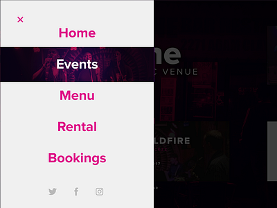 Menu Exploration on a Music Venue Website bar event events exploration menu minimal ui venue web web view website