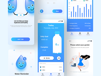 Water Drinking Reminder App app branding design graphic design illustration logo typography ui ux vector