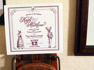 Kayle + Matthew deer illustration invitation lettering letterpress typography vintage wedding