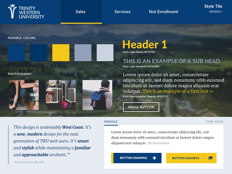 Style Tile for TWU: V1 style tile design web ui interface test example module typography blue gold