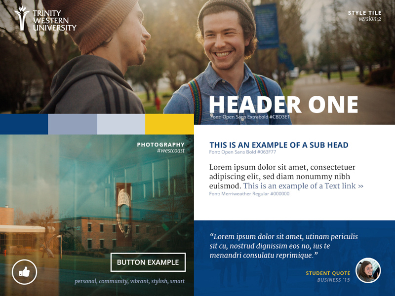TWU Style Tile: V2 university interface web design style tile