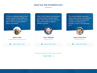 Story Cards blue cards quotes stories students testimonials twu video web design