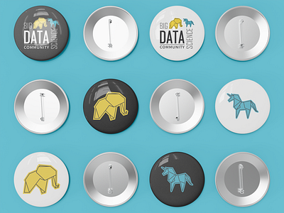 Corporate identity elements Big Data and Data Science community badge design elephant graphic design merch print unicorn