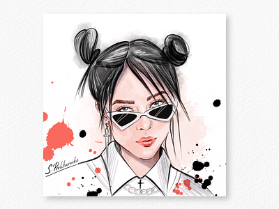 Portrait of Billie Eilish fashion fashion illustration illustration portrait portrait illustration procreate