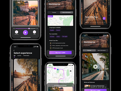 Vidi Guides iOS • Dark Mode 🌙 app apple city guide city tour darkmode design ios mobile app tour tourism travel app traveling ui uiux ux